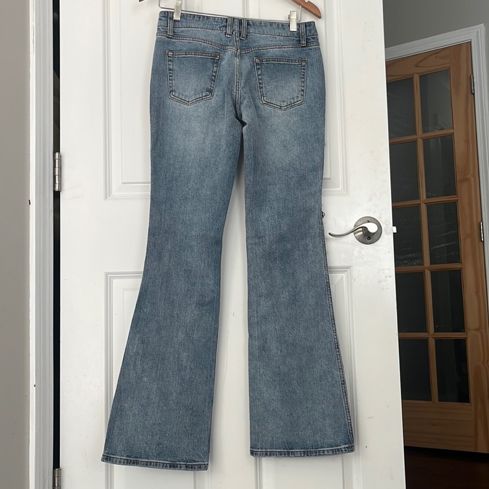 Custom Floral Embellished wide leg flare low rise J. Galt Shanghai Jeans small - Picture 10 of 11